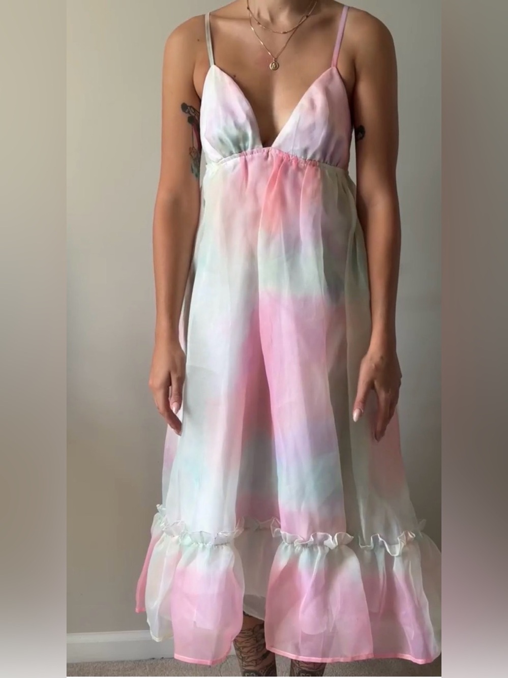 Cider Pastel Tie-Dye Chiffon Dress in Pink and Mint